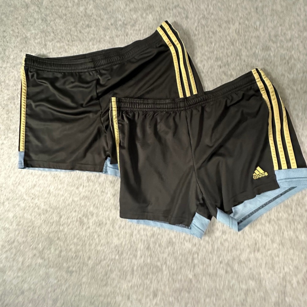 Adidas Athletic Shorts Medium Black Gold Boys 2 Pack Bundle Seam Flaws